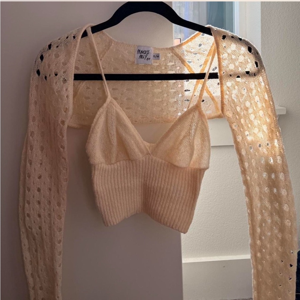 Princess Polly Cream Knit Crop Top and Cardigan Set